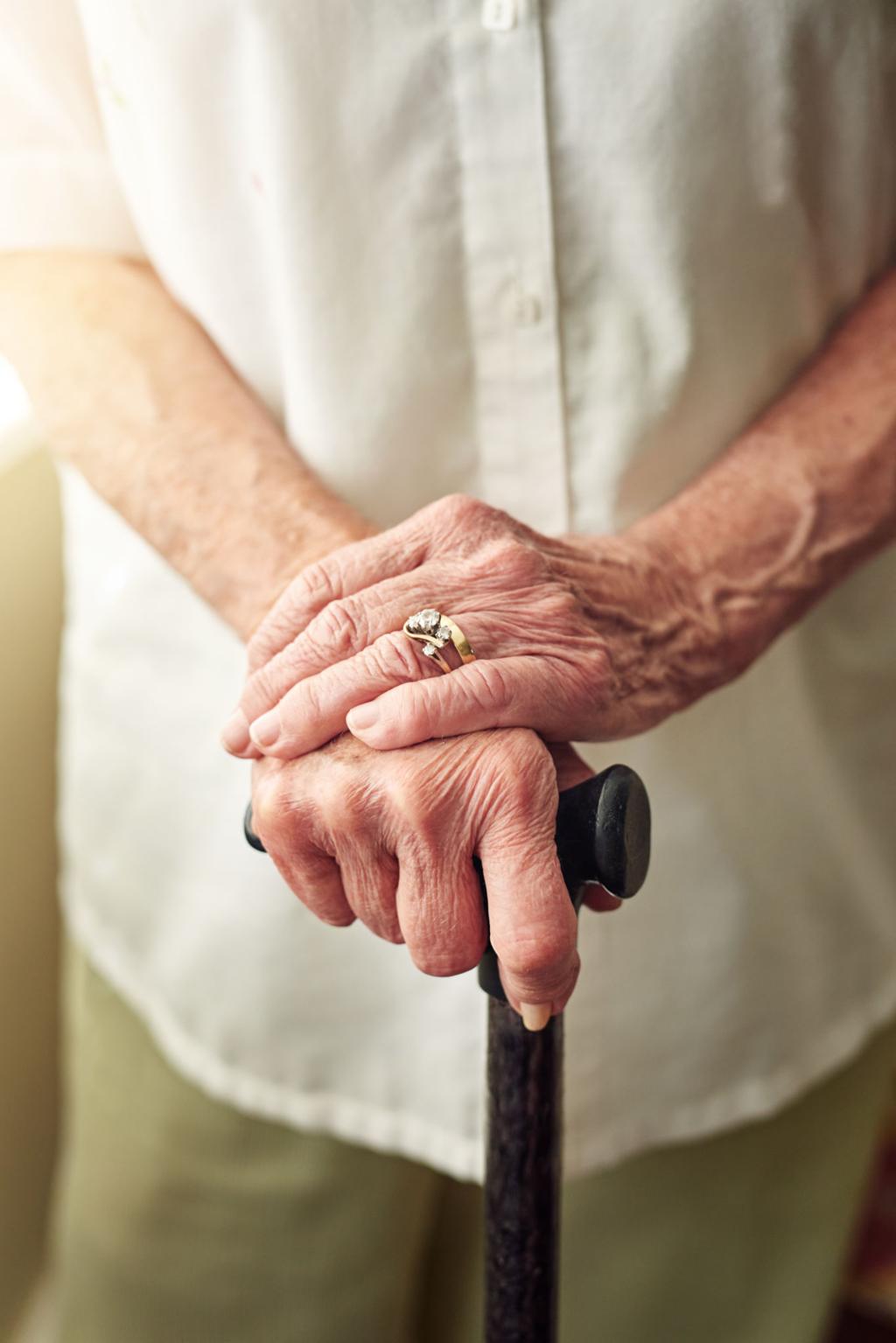 Moving around with a little help from her cane